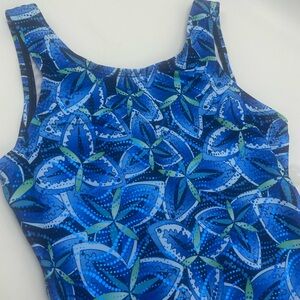 Leo girls gymnastics dance tank leotard boy leg blues metallic MED 8 10